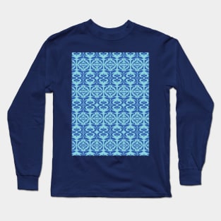 Vintage elegant damask pattern blue Long Sleeve T-Shirt